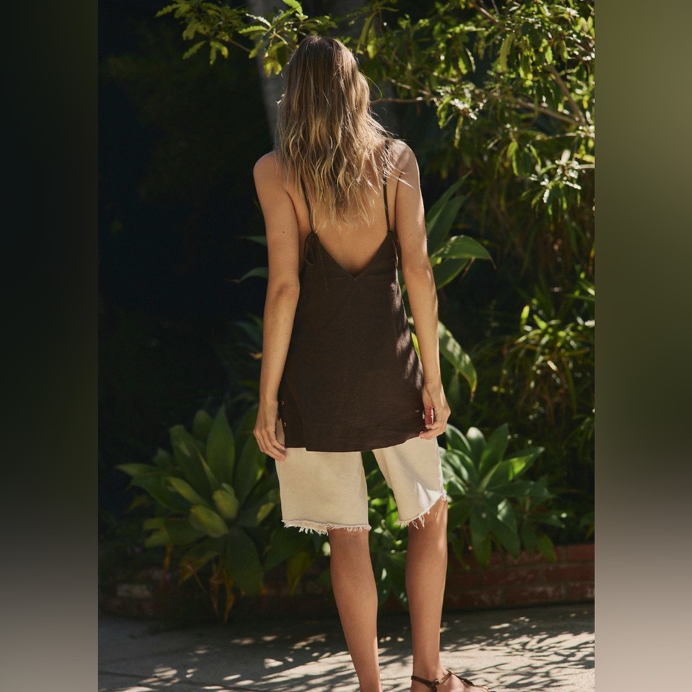 Free People Beachside Cotton Linen Mini Dress in Double Espresso size Large NWT